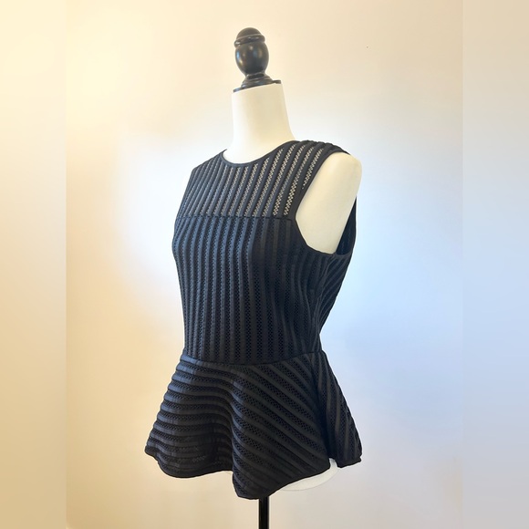Anthropologie Black Mesh Ribbon Top with Peplum, Evening - size Medium - Picture 3 of 7
